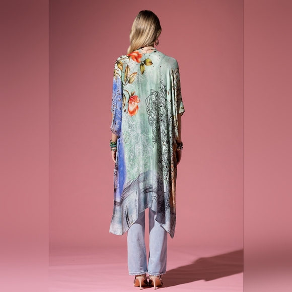 Floral Print Lightweight Kimono - Watercolor Effect Background - Soft & Silky - Picture 7 of 8